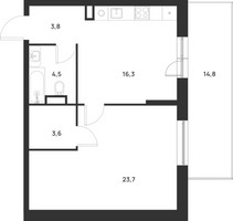 Планировка однокомнатной(квартира) площадью 56.3 квадратных метров в “ЖК Форевиль”
