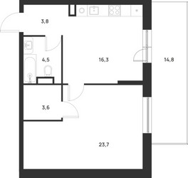 Планировка однокомнатной(квартира) площадью 56.3 квадратных метров в ЖК “ЖК Форевиль”