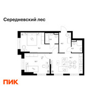 Планировка двухкомнатной(квартира) площадью 57.4 квадратных метров в “ЖК Середневский лес”