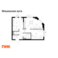 Планировка двухкомнатной(квартира) площадью 49.6 квадратных метров в “ЖК Ильинские луга”