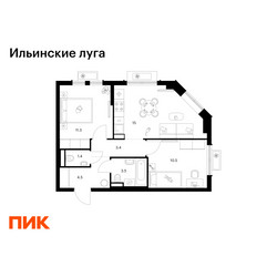 Планировка двухкомнатной(квартира) площадью 49.6 квадратных метров в ЖК “ЖК Ильинские луга”