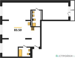 Планировка двухкомнатной(квартира) площадью 83.5 квадратных метров в “ЖК Первый квартал”