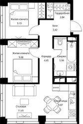 Планировка двухкомнатной(квартира) площадью 52.8 квадратных метров в ЖК “ЖК Сити Бэй”