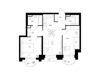 Планировка двухкомнатной(квартира) площадью 59.1 квадратных метров в ЖК “ЖК Середневский лес”