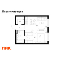 Планировка однокомнатной(квартира) площадью 37.2 квадратных метров в “ЖК Ильинские луга”