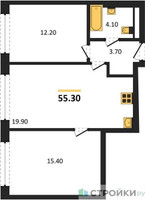 Планировка двухкомнатной(квартира) площадью 55.3 квадратных метров в “ЖК МАРК”