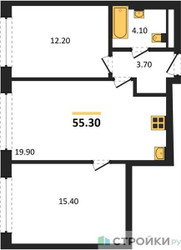 Планировка двухкомнатной(квартира) площадью 55.3 квадратных метров в ЖК “ЖК МАРК”