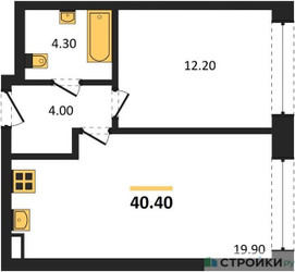Планировка однокомнатной(квартира) площадью 40.4 квадратных метров в ЖК “ЖК МАРК”