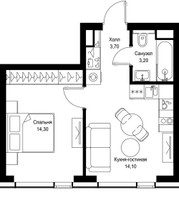 Планировка однокомнатной(квартира) площадью 35.3 квадратных метров в “Мультиквартал СИТИДЗЕН”