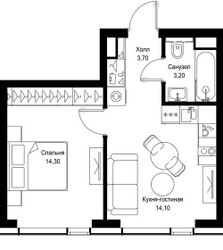 Планировка однокомнатной(квартира) площадью 35.3 квадратных метров в ЖК “Мультиквартал СИТИДЗЕН”