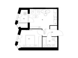 Планировка однокомнатной(квартира) площадью 35.7 квадратных метров в “ЖК Мичуринский Парк”