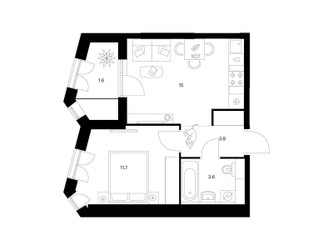 Планировка однокомнатной(квартира) площадью 35.7 квадратных метров в ЖК “ЖК Мичуринский Парк”