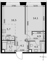Планировка двухкомнатной(квартира) площадью 53.5 квадратных метров в ЖК “ЖК Амбер Сити”