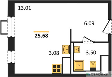 Планировка студии(квартира) площадью 25.68 квадратных метров в ЖК “ЖК Прибрежный Парк”