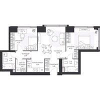 Планировка трехкомнатной(квартира) площадью 64.7 квадратных метров в “ЖК Hide (Хайд)”