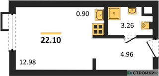 Планировка студии(апартаменты) площадью 22.1 квадратных метров в “ЖК N’ICE LOFT (Найс Лофт)”