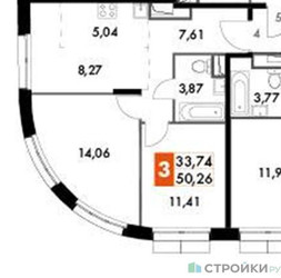 Планировка двухкомнатной(квартира) площадью 50.26 квадратных метров в ЖК “ЖК Движение. Говорово”