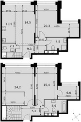 Планировка 4+ комнатной(квартира) площадью 118.2 квадратных метров в ЖК “ЖК Сидней Сити”