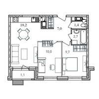 Планировка двухкомнатной(квартира) площадью 50.1 квадратных метров в “ЖК Квартал Светлый”