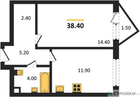 Планировка однокомнатной(квартира) площадью 38.4 квадратных метров в “ЖК Соколинн Парк”