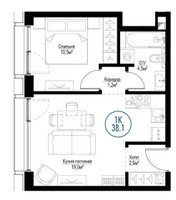 Планировка однокомнатной(квартира) площадью 37.7 квадратных метров в “ЖК Метрополия”