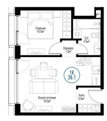 Планировка однокомнатной(квартира) площадью 37.7 квадратных метров в ЖК “ЖК Метрополия”