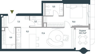 Планировка двухкомнатной(квартира) площадью 68.4 квадратных метров в “ЖК Springs (Спрингс)”