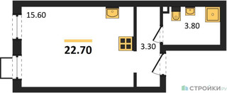 Планировка студии(квартира) площадью 21.9 квадратных метров в “ЖК Лучи-2”
