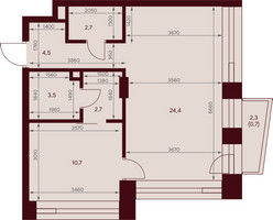 Планировка однокомнатной(квартира) площадью 49.2 квадратных метров в “ЖК Дом 7 Даниловский”