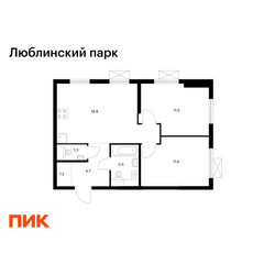 Планировка двухкомнатной(квартира) площадью 52.6 квадратных метров в ЖК “ЖК Люблинский парк”