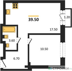 Планировка однокомнатной(квартира) площадью 39.5 квадратных метров в ЖК “ЖК Квартал Метроном”