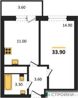 Планировка однокомнатной(квартира) площадью 36.1 квадратных метров в “ЖК Одинцовские кварталы”