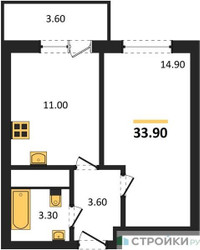 Планировка однокомнатной(квартира) площадью 36.1 квадратных метров в ЖК “ЖК Одинцовские кварталы”