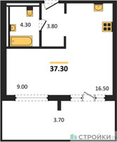 Планировка однокомнатной(квартира) площадью 37.3 квадратных метров в “ЖК Равновесие”
