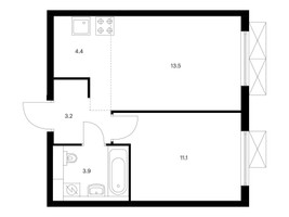 Планировка однокомнатной(квартира) площадью 36.1 квадратных метров в “ЖК Ильинские луга”