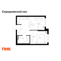 Планировка однокомнатной(квартира) площадью 35.6 квадратных метров в “ЖК Середневский лес”