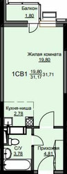 Планировка студии(квартира) площадью 32.2 квадратных метров в ЖК “ЖК Соболевка”