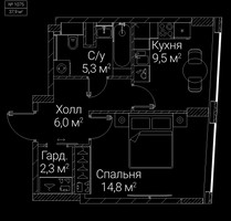 Планировка однокомнатной(квартира) площадью 37.9 квадратных метров в “ЖК СЕЗАР БУДУЩЕЕ”