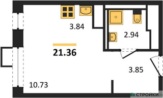 Планировка студии(квартира) площадью 21.36 квадратных метров в “ЖК Пригород Лесное”