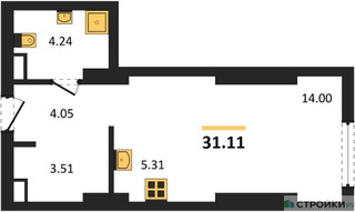 Планировка студии(квартира) площадью 31.11 квадратных метров в “ЖК Солос”