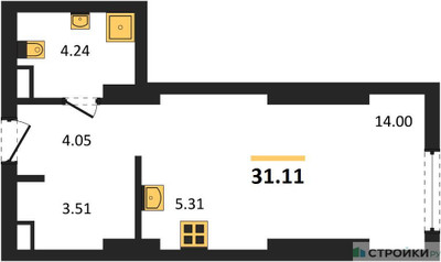 Планировка студии(квартира) площадью 31.11 квадратных метров в ЖК “ЖК Солос”