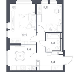 Планировка двухкомнатной(квартира) площадью 49.6 квадратных метров в ЖК “ЖК Большое Путилково”