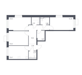 Планировка трехкомнатной(квартира) площадью 78.44 квадратных метров в ЖК “ЖК Молжаниново”