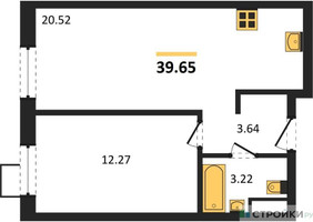 Планировка однокомнатной(квартира) площадью 39.65 квадратных метров в “ЖК Квартал Тетрис”