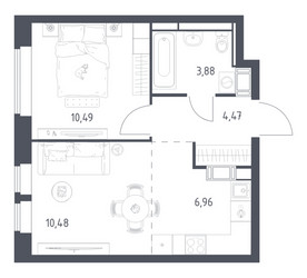 Планировка однокомнатной(квартира) площадью 36.28 квадратных метров в ЖК “ЖК Большое Путилково”