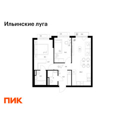 Планировка двухкомнатной(квартира) площадью 56.5 квадратных метров в ЖК “ЖК Ильинские луга”