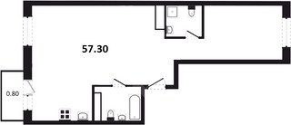 Планировка двухкомнатной(квартира) площадью 57.3 квадратных метров в “ЖК Цветочные Поляны”