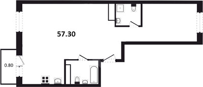 Планировка двухкомнатной(квартира) площадью 57.3 квадратных метров в ЖК “ЖК Цветочные Поляны”