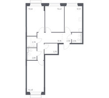 Планировка трехкомнатной(квартира) площадью 78.6 квадратных метров в “ЖК Новое Внуково”