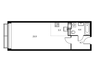 Планировка студии(квартира) площадью 38.3 квадратных метров в ЖК “ЖК Солнечный парк”